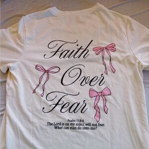 White T-Shirt with Minimal Bow Graphic